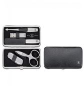 Twinox Calf Leather Rectangular Pocket Manicure Pack, Black, 5 Pieces